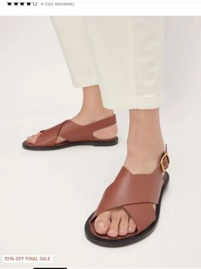 Everlane Brown Leather Cross-Band Slingback Sandals